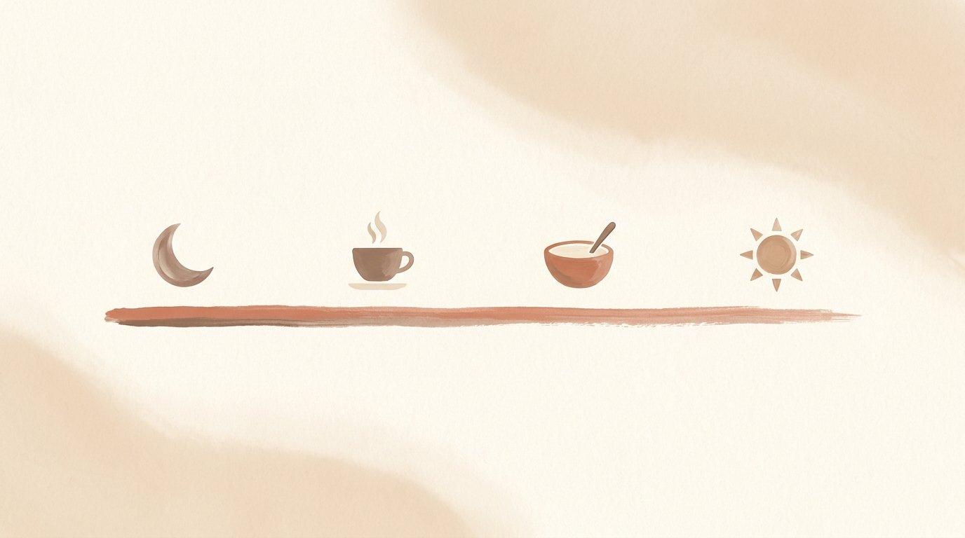 Timeline illustrée des moments critiques de propreté : réveil, après repas, après jeu, nuit