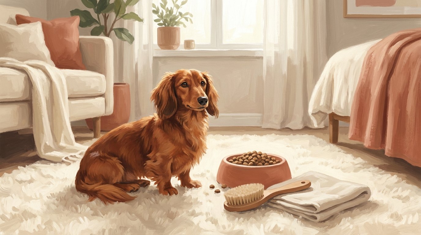 Routine d'entretien quotidien du teckel : alimentation, brossage et soins calmes